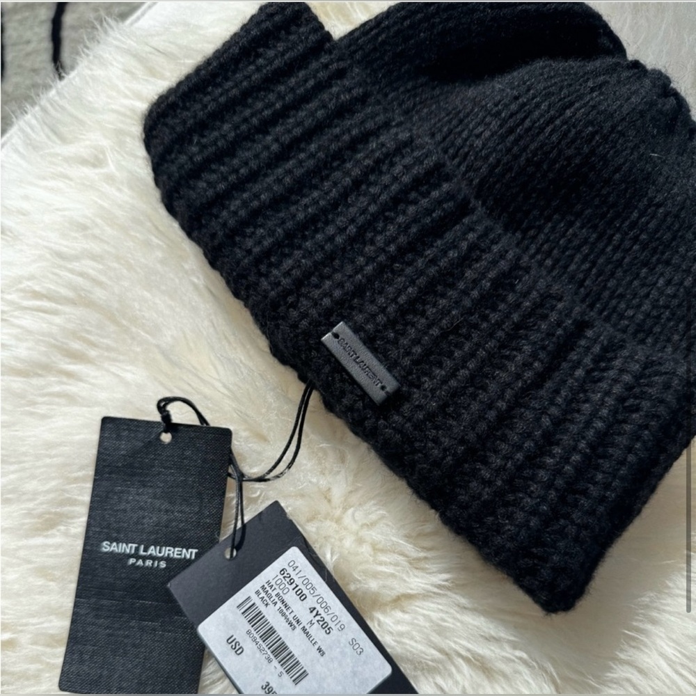 Saint Laurent Paris Black Wool Knit Beanie – NWT - Picture 2 of 6